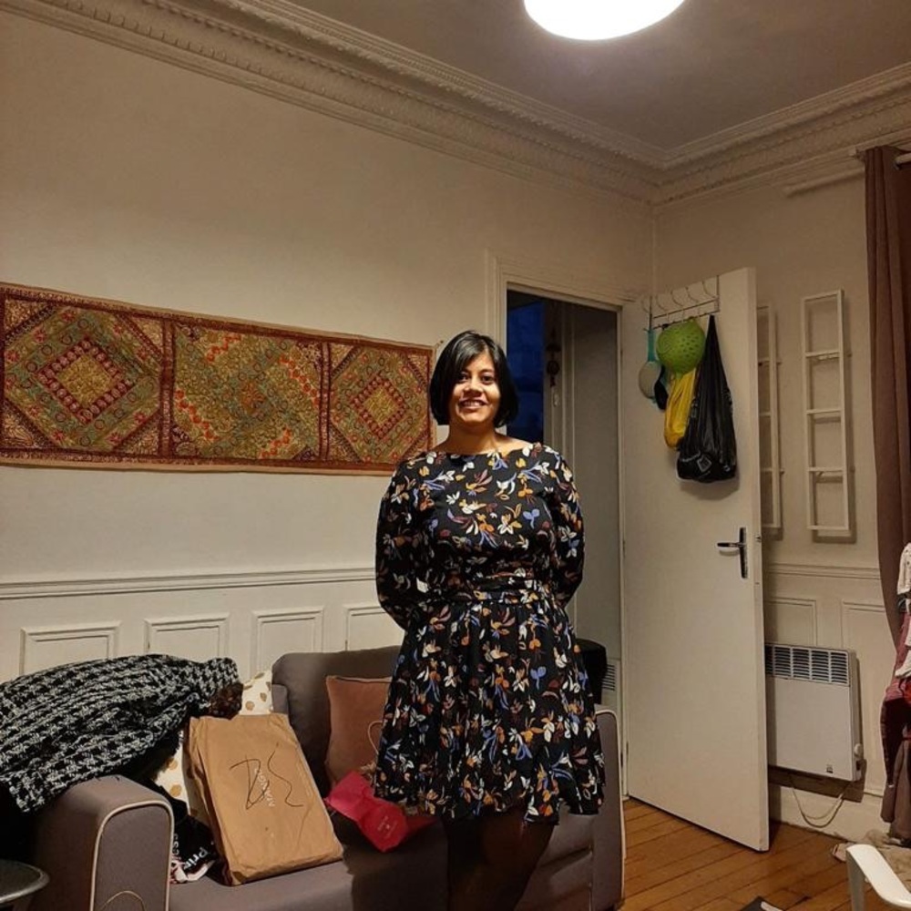 Promod dress black floral knee length medium